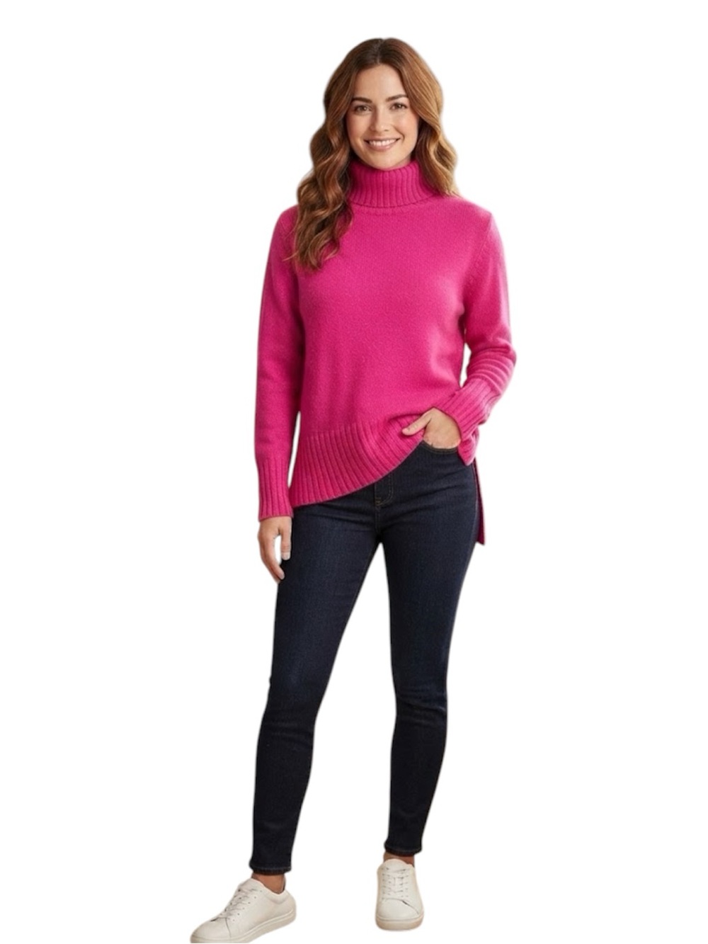 JOE FRESH Barbiecore Chunky Knit Hi-Lo Turtleneck Sweater S - Picture 2 of 10